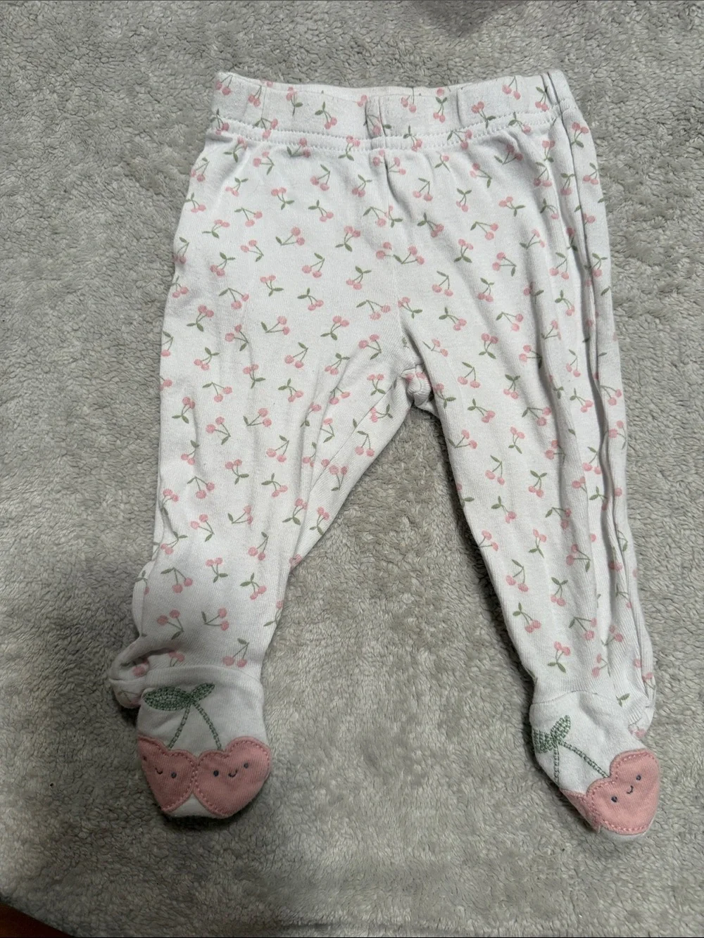 Carter's White Footed Pajama Pants with Pink Cherry Print